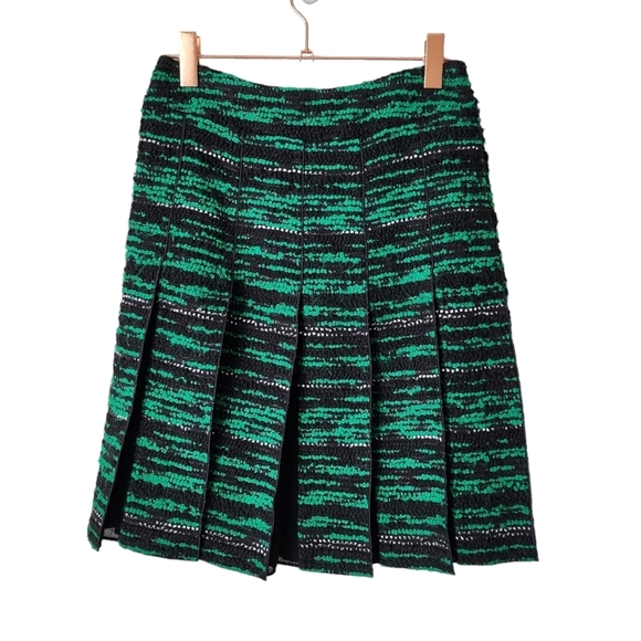 CARLISLE Mini Pleated Circle Skirt Paneled Tweed in green / black‎ size 4 - Picture 1 of 6